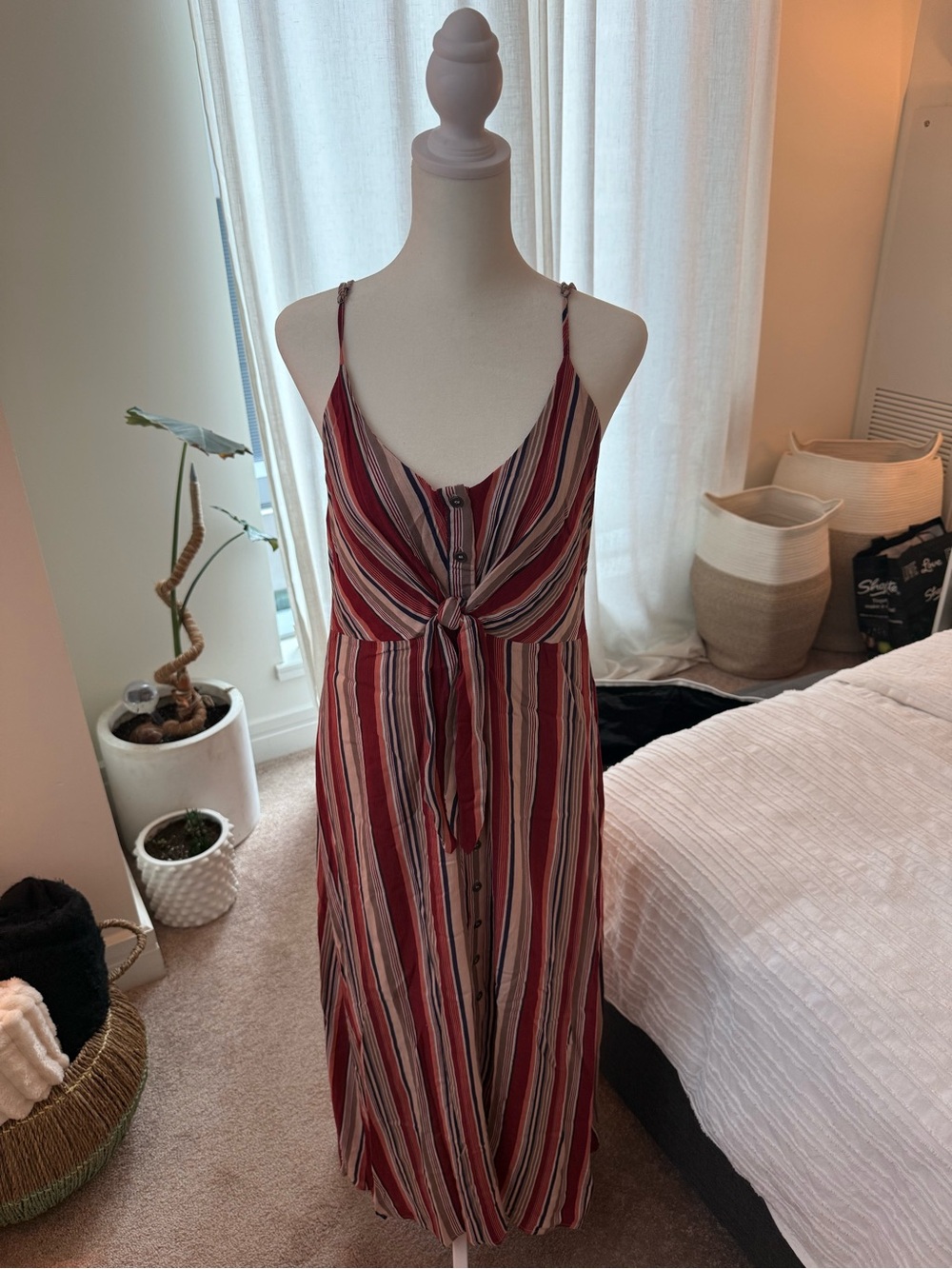 Anama Red and Cream Striped Midi Dress